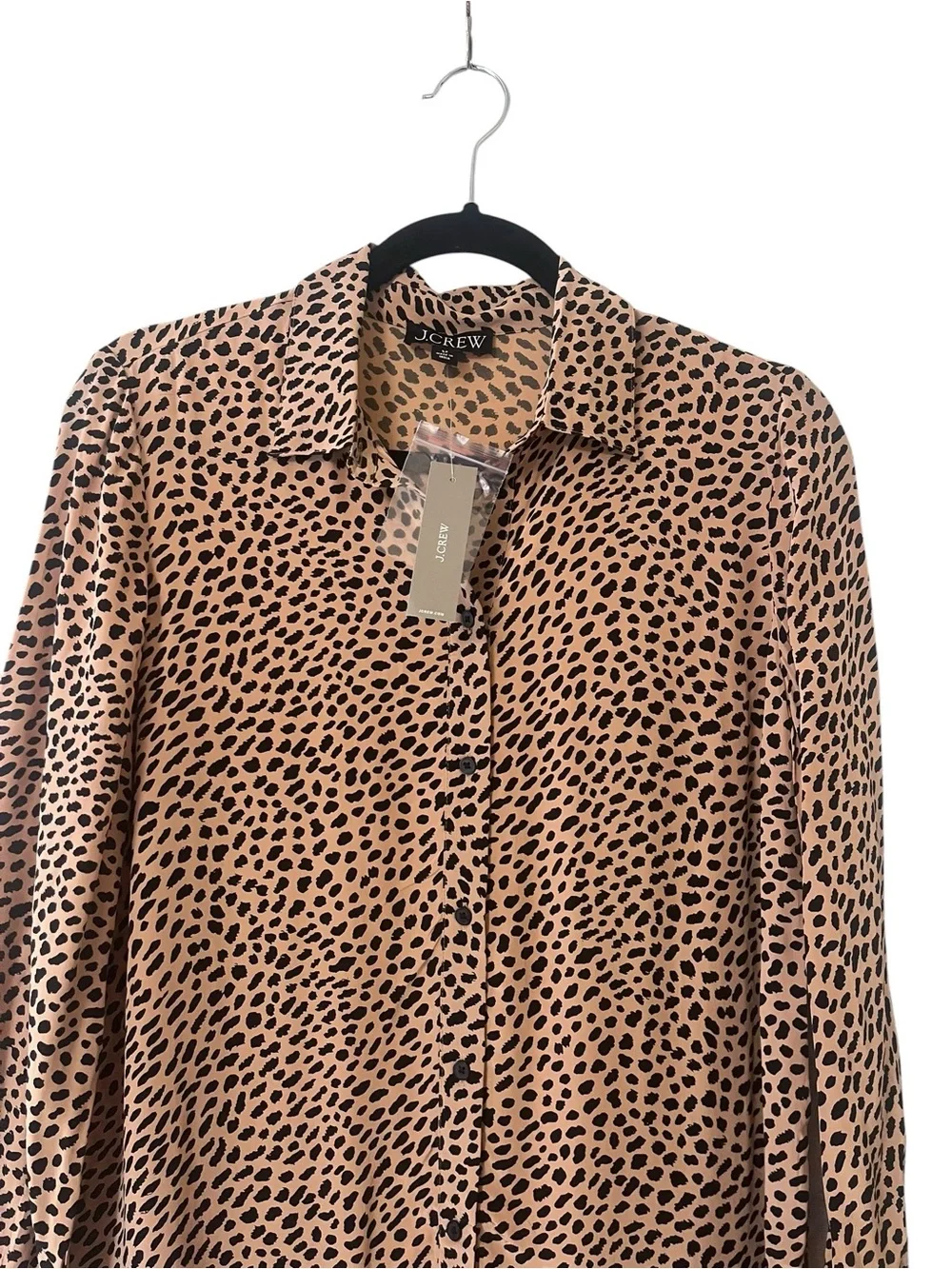 J. Crew Tan and Black Animal Print Long-Sleeve Pleated Shirt Dress